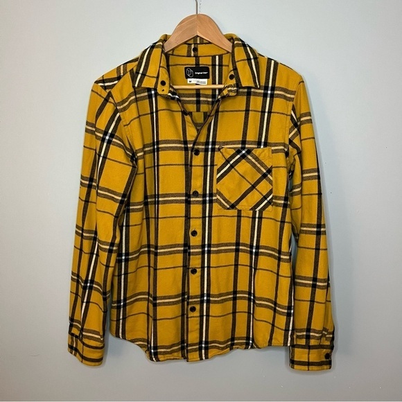Original Use Men’s Gold & Black Plaid Long Sleeve Cotton Flannel Shirt Size M - Picture 2 of 16